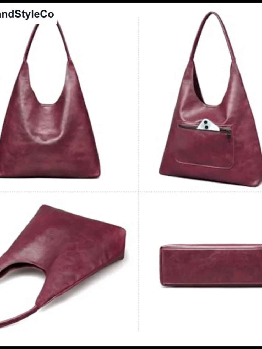 Vegan Leather Slouchy Hobo Shoulder Tote Bag with Makeup Pouch